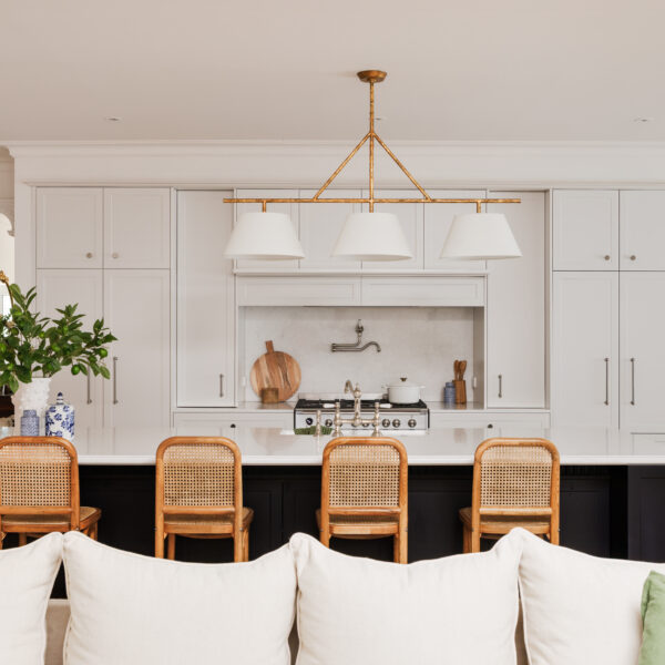 Modern French Provincial kitchen with island and pendant light
