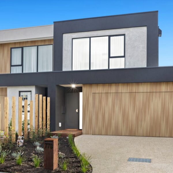 Modern beachside townhouse exterior with stylish design