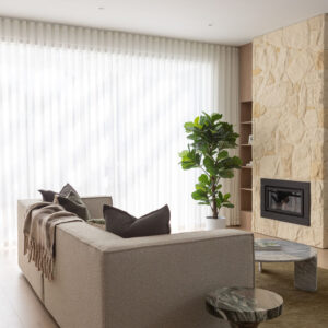 Modern living room in Beachside Townhouse with light decor.