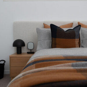 Modern bedroom with earthy tones in a Melbourne interior design project